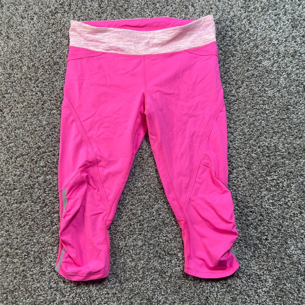 Lululemon Women's 4 Hot Pink Cropped Leggings Capri Run Reflective Pocket 17"